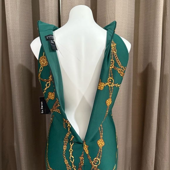 New Enfocus Studio Gold Chain design green haltered dress size 10 - Picture 8 of 9